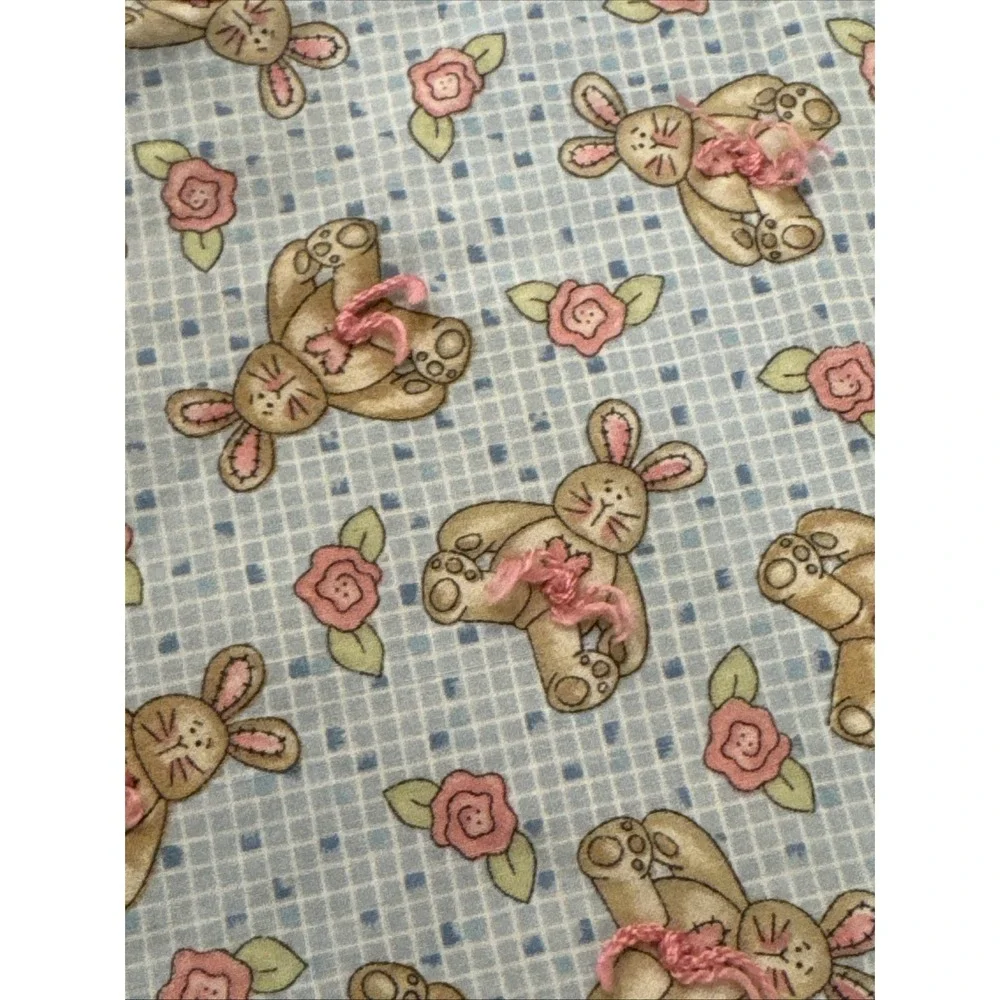 VTG Handmade Baby Blanket-pink Trim Bunny Rabbits Floral - 44